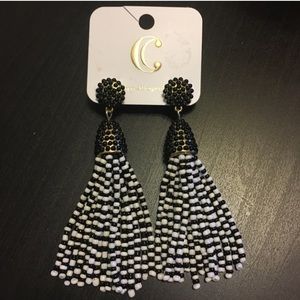 Black and white beaded tassel earrings NWT